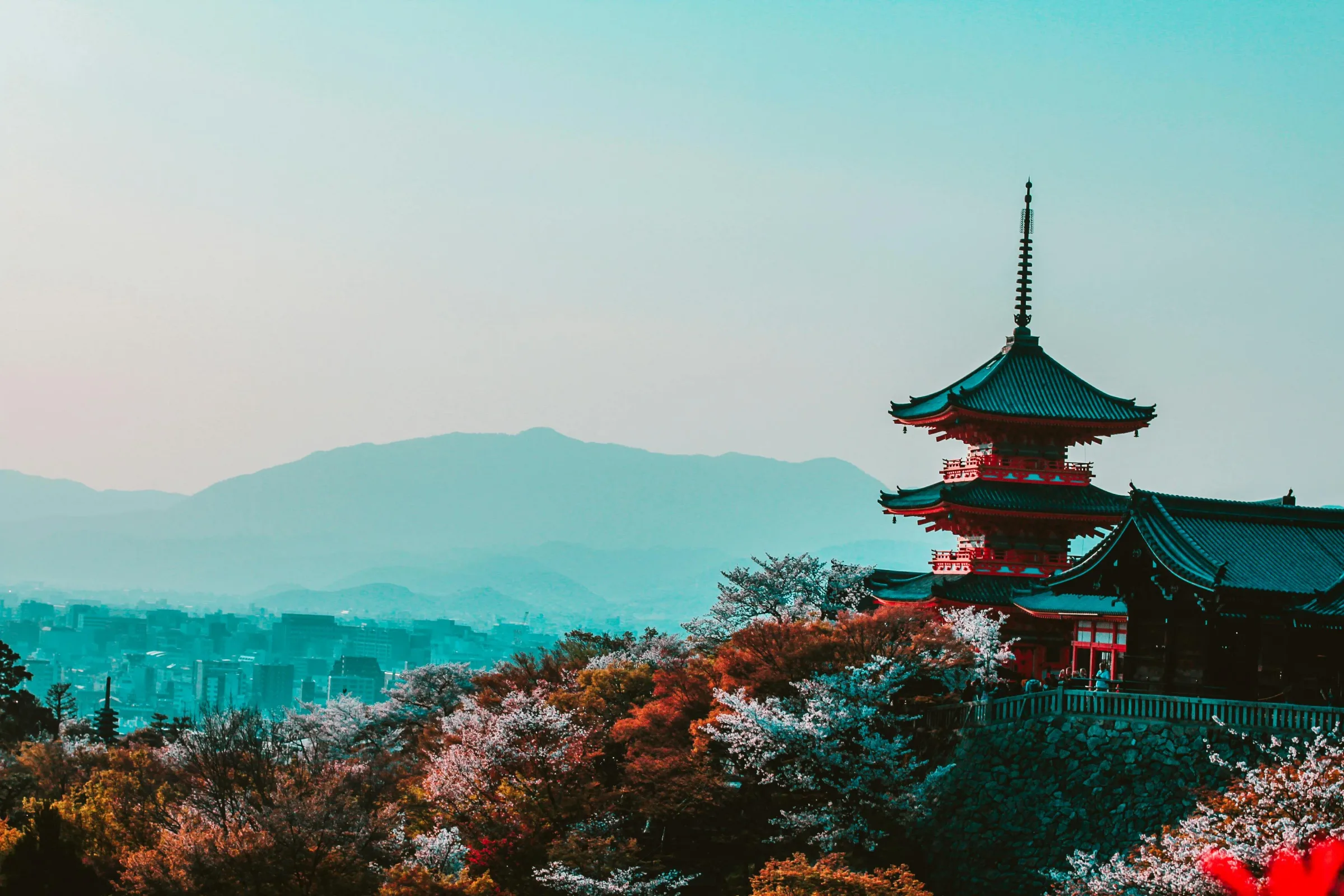 Kiyomizu-dera-Tempel mit Kirschblüten in Kyoto, Japan