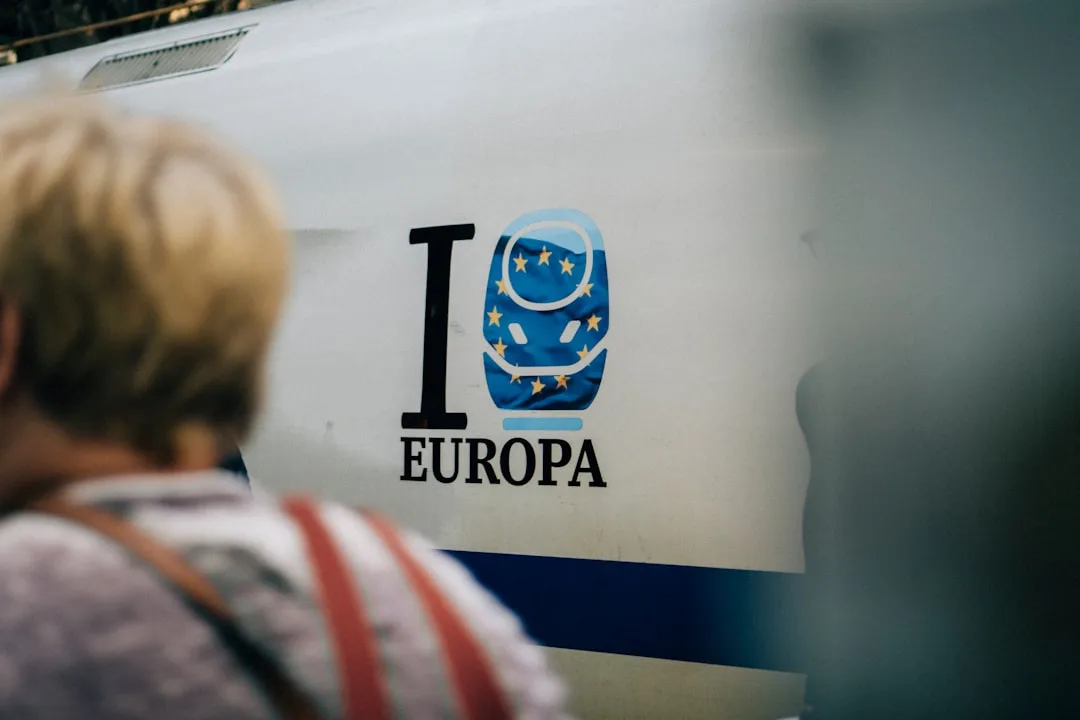 I love Europa logo on a Nightjet sleeper train – symbol for eco-friendly rail alternative to flying