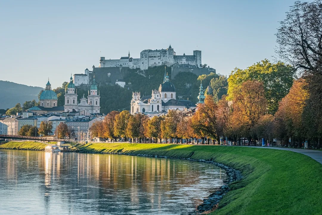 View of Salzburg old town with Hohensalzburg Fortress and the Salzach River